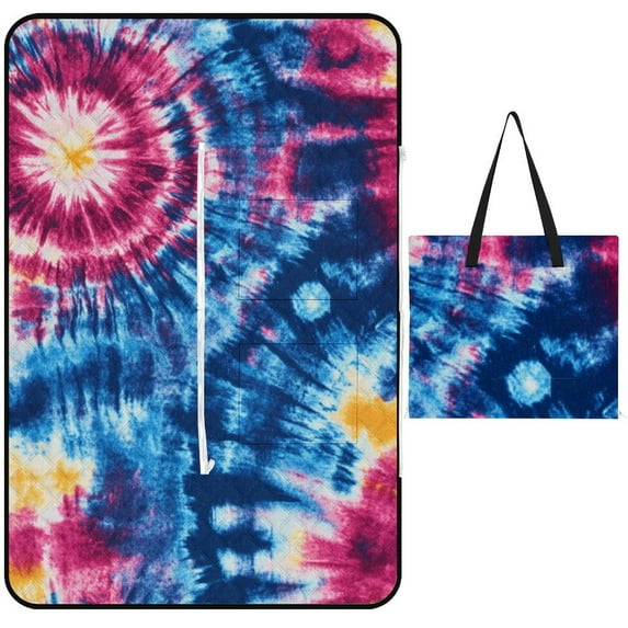 Colorful Tie Dye Vortex Outdoor Picnic Blanket, Foldable Waterproof Beach Mat, Portable Beach Blanket for Beach Camping, Hiking, Family Concerts
