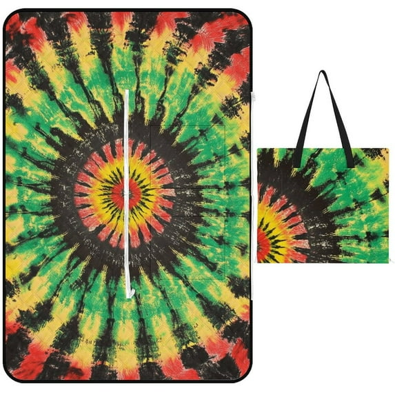 Colorful Tie Dye Vortex Outdoor Picnic Blanket, Foldable Waterproof Beach Mat, Portable Beach Blanket for Beach Camping, Hiking, Family Concerts