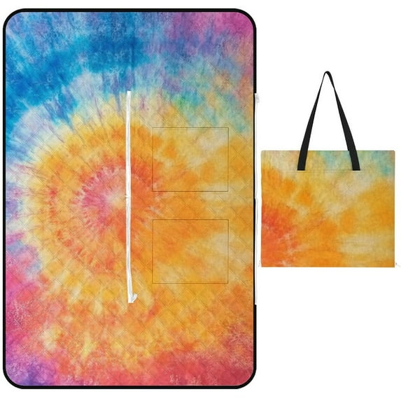 Colorful Tie Dye Vortex Outdoor Picnic Blanket, Foldable Waterproof Beach Mat, Portable Beach Blanket for Beach Camping, Hiking, Family Concerts