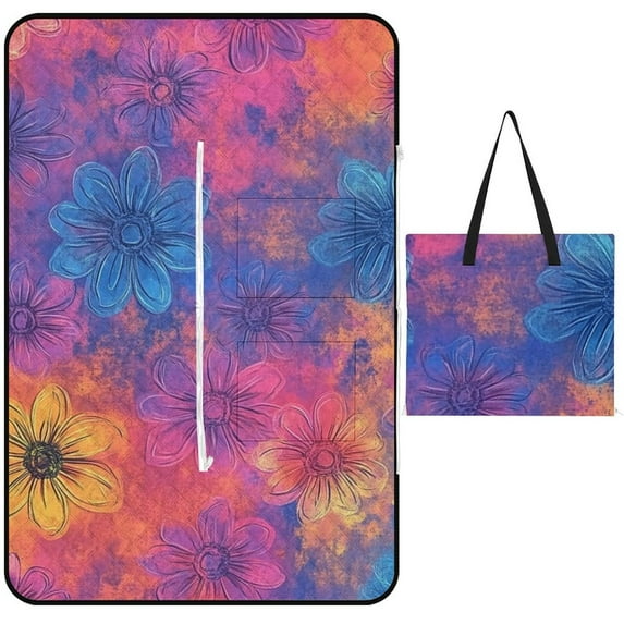 Colorful Tie Dye Vortex Picnic Blanket Waterproof Outdoor Beach Blanket Hand-held Pad Suitable for Travel, Camping, Beach, Family Gatherings
