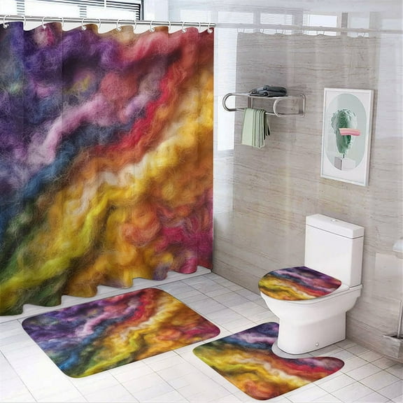 Colorful Tie Dye Vortex Shower Curtain Sets with Non-Slip Rug, Toilet Lid Cover And Bath Mat，Shower Curtain Sets with 12 Hooks, Shower Curtain for Bathroom Set Decor