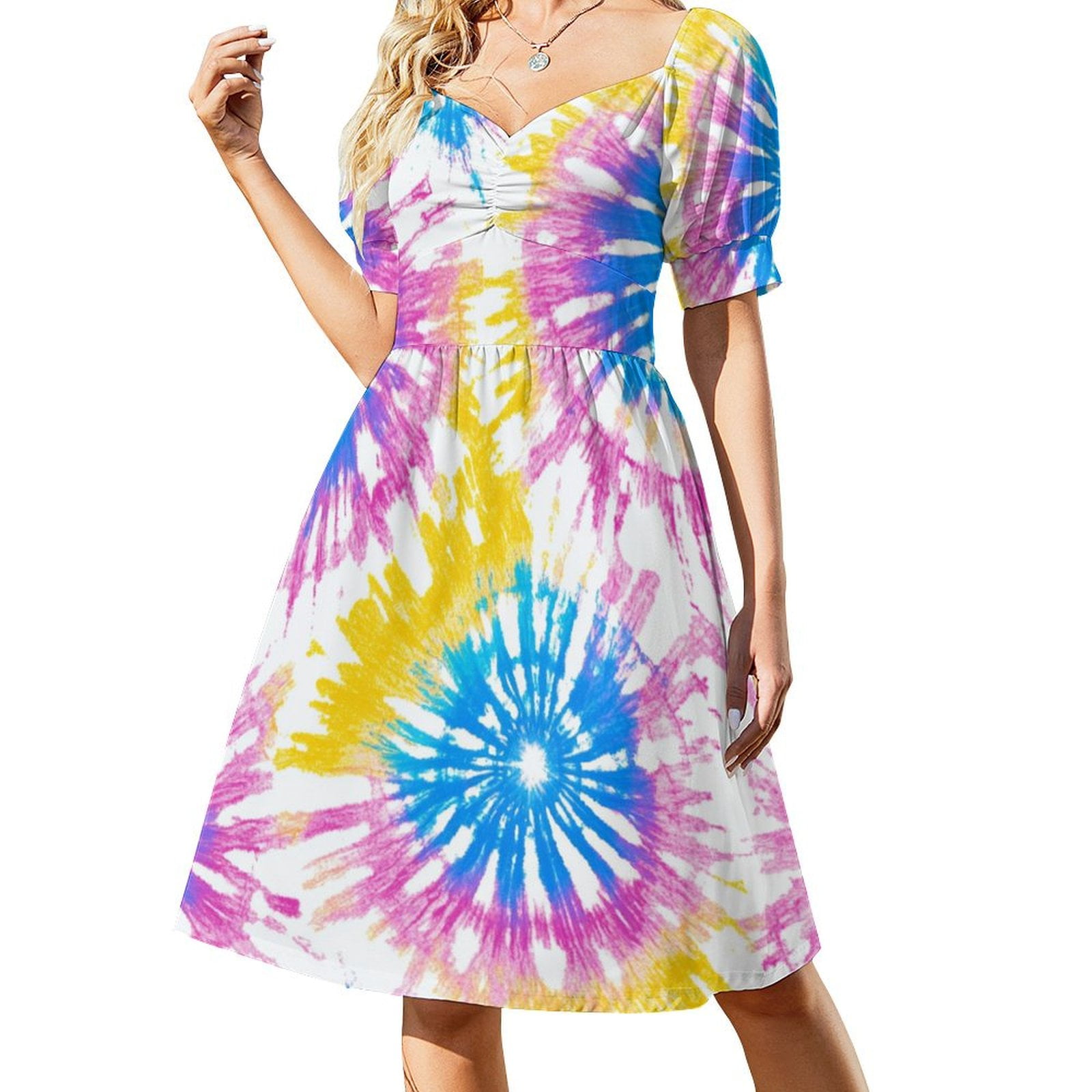 Tie Dye Summet Dreasez Colorful Tie Dye Vortex Summer Dresses for Women Beach Boho - Walmart.com