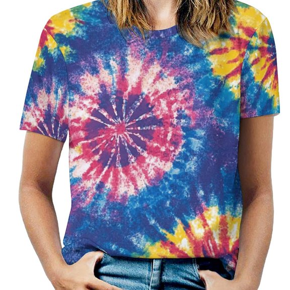 Colorful Tie Dye Vortex Women's Graphic Tees Casual Summer Funny Printed Short Sleeve Cute T Shirts Tops