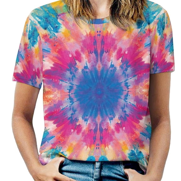 Colorful Tie Dye Vortex Women's Graphic Tees Casual Summer Funny Printed Short Sleeve Cute T Shirts Tops