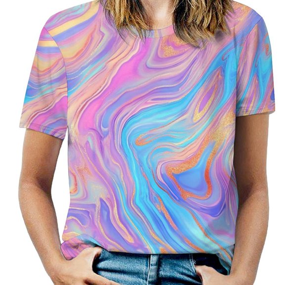 Colorful Tie Dye Vortex Women's Graphic Tees Casual Summer Funny Printed Short Sleeve Cute T Shirts Tops