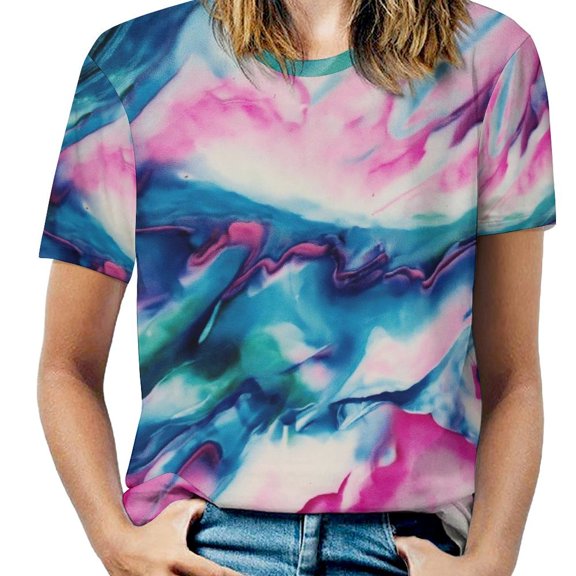 Colorful Tie Dye Vortex Women's Graphic Tees Casual Summer Funny Printed Short Sleeve Cute T Shirts Tops