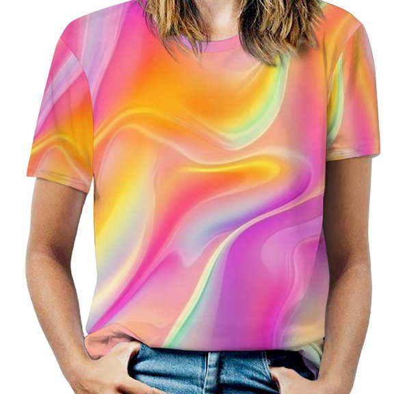 Colorful Tie Dye Vortex Women's Graphic Tees Casual Summer Funny Printed Short Sleeve Cute T Shirts Tops