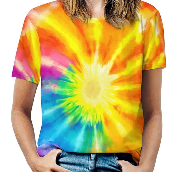 Colorful Tie Dye Vortex Women's Graphic Tees Casual Summer Funny Printed Short Sleeve Cute T Shirts Tops