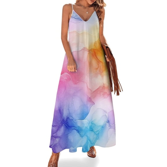 Colorful Tie Dye Vortex Women's Summer Dresses 2025 Beach Casual Sleeveless Floral Print Tank Loose Sundress