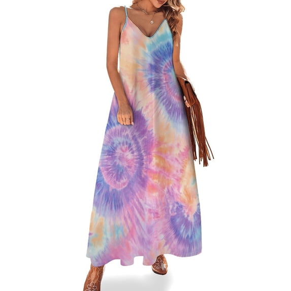 Colorful Tie Dye Vortex Women's Summer Dresses 2025 Beach Casual Sleeveless Floral Print Tank Loose Sundress