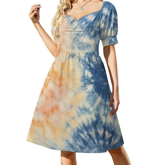 Colorful Tie Dye Vortex Women's Summer Short Sleeve Casual Dresses Floral Party Dress