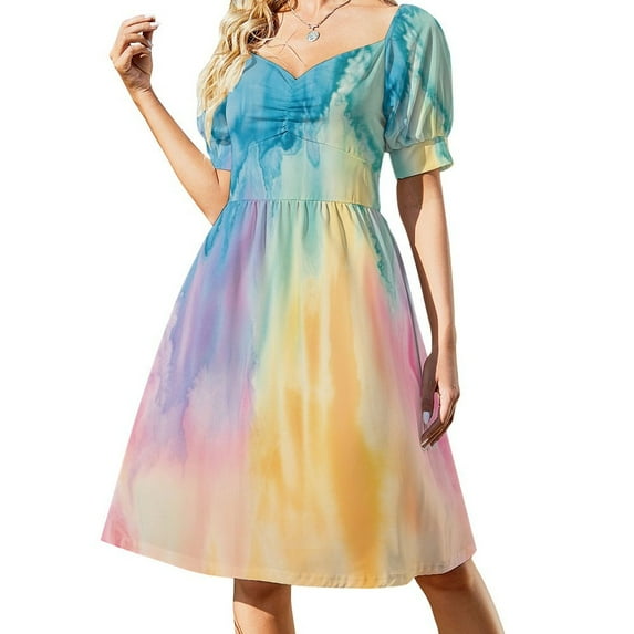 Colorful Tie Dye Vortex Women's Summer Short Sleeve Casual Dresses Floral Party Dress