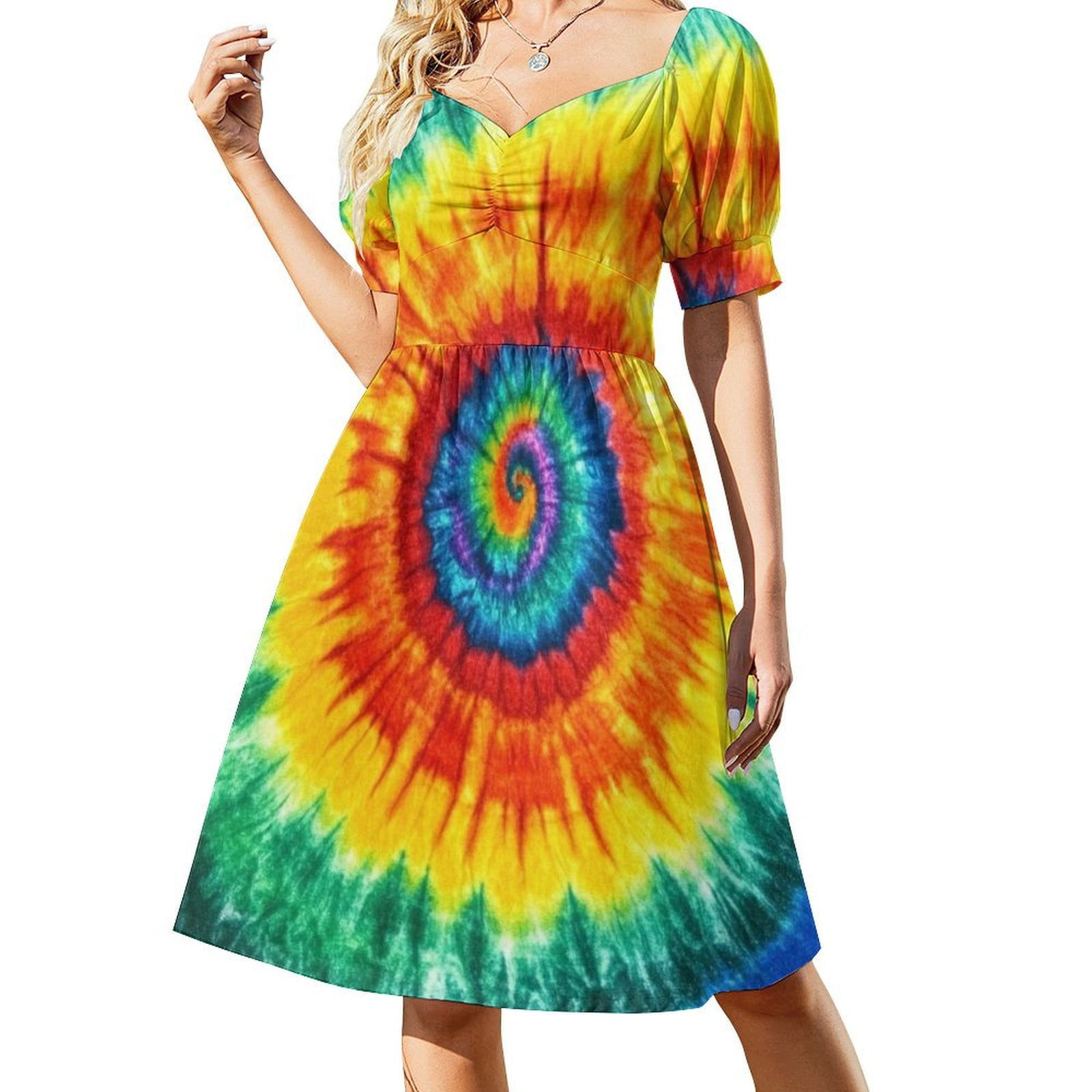 Colorful Tie Dye Vortex Women's Summer Short Sleeve Casual Dresses — free download