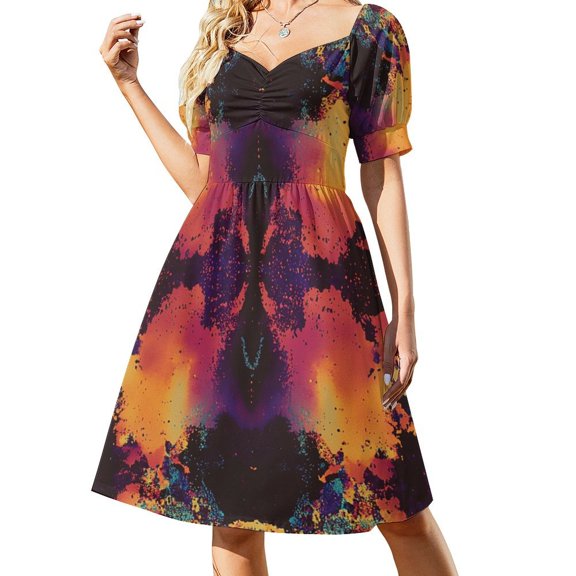 Colorful Tie Dye Vortex Women's Summer Short Sleeve Casual Dresses Floral Party Dress