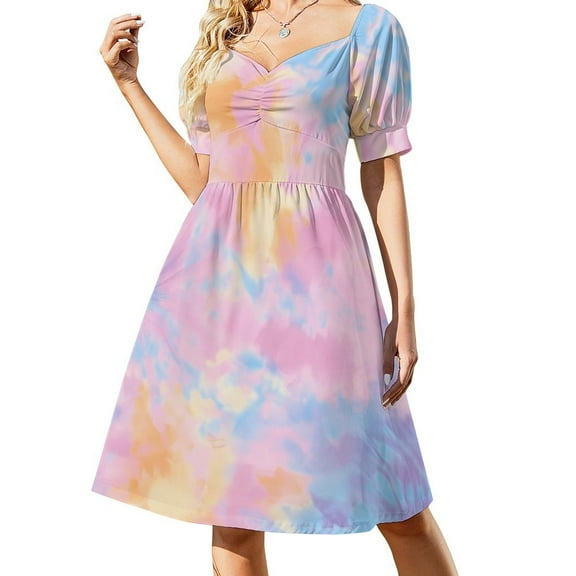Colorful Tie Dye Vortex Women's Summer Short Sleeve Casual Dresses Floral Party Dress