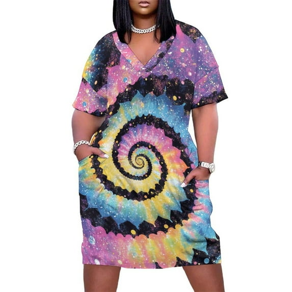 Colorful Tie Dye Vortex Women's Summer Short Sleeve Casual Dresses Party Dress