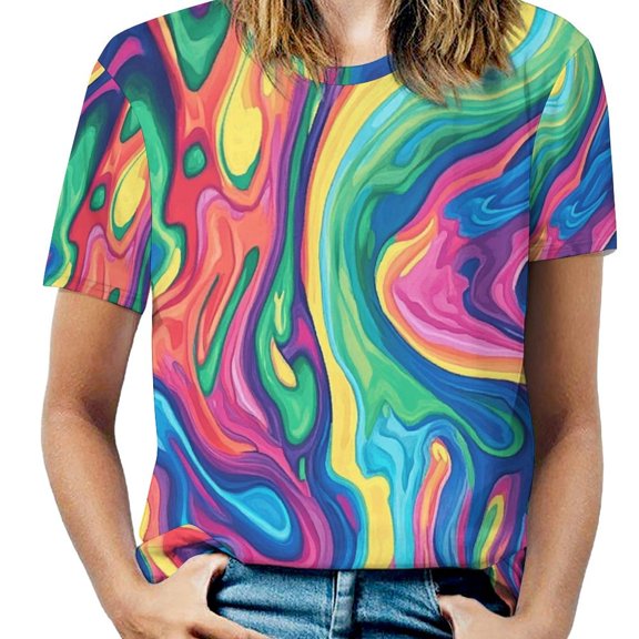 Colorful Tie Dye Vortex Women's T Shirts Short Sleeve Tees Loose Summer Tops