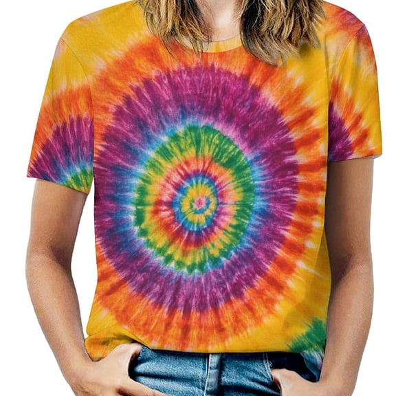 Colorful Tie Dye Vortex Women's T Shirts Short Sleeve Tees Loose Summer Tops