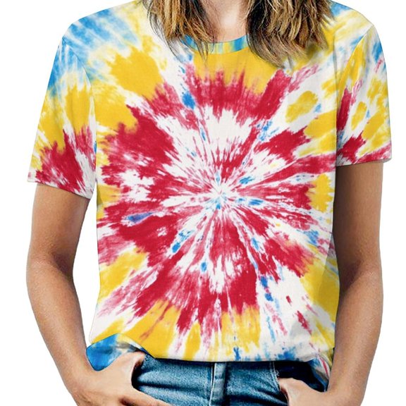 Colorful Tie Dye Vortex Women's T Shirts Short Sleeve Tees Loose Summer Tops