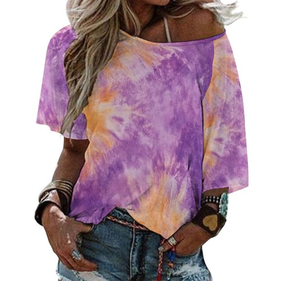 Colorful Tie Dye Vortex Womens Casual Crew Neck Short Sleeve Pleated Tops Blouses Fashion Clothes 2025