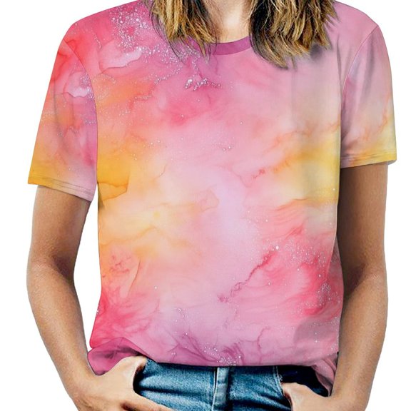 Colorful Tie Dye Vortex Womens Casual Crew Neck Short Sleeve Pleated Tops Blouses Fashion Clothes 2025