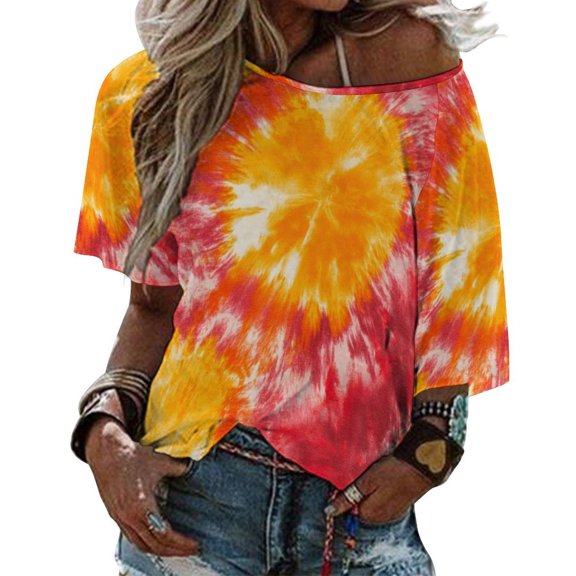 Colorful Tie Dye Vortex Womens Casual Crew Neck Short Sleeve Pleated Tops Blouses Fashion Clothes 2025