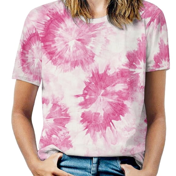 Colorful Tie Dye Vortex Womens Casual Crew Neck Short Sleeve Pleated Tops Blouses Fashion Clothes 2025