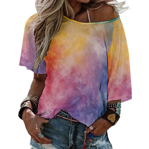 Colorful Tie Dye Vortex Womens Casual Crew Neck Short Sleeve Pleated Tops Blouses Fashion Clothes 2025
