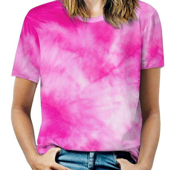 Colorful Tie Dye Vortex Womens Casual Crew Neck Short Sleeve Pleated Tops Blouses Fashion Clothes 2025