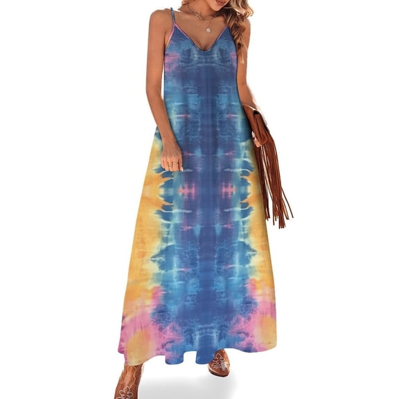 Colorful Tie Dye Vortex Womens Summer Dresses Casual Sleeveless Tshirt Sundresses Vacation Beach Cover Up Dress