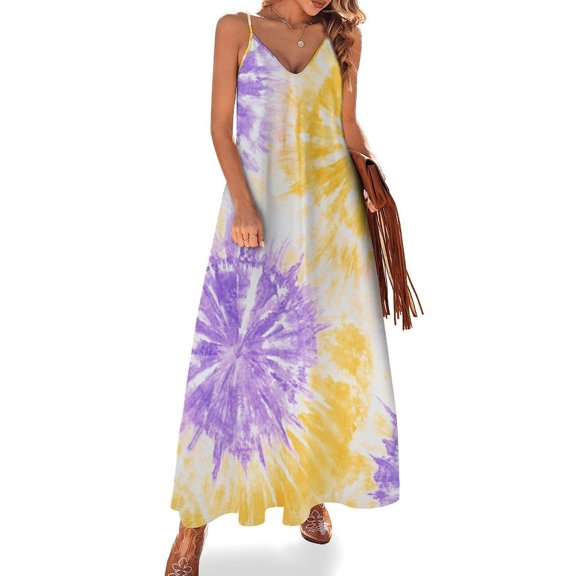 Colorful Tie Dye Vortex Womens Summer Dresses Casual Sleeveless Tshirt Sundresses Vacation Beach Cover Up Dress