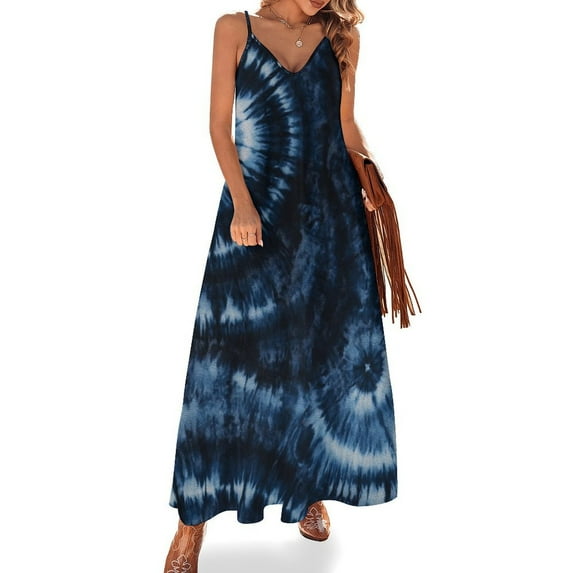 Colorful Tie Dye Vortex Womens Summer Dresses Casual Sleeveless Tshirt Sundresses Vacation Beach Cover Up Dress