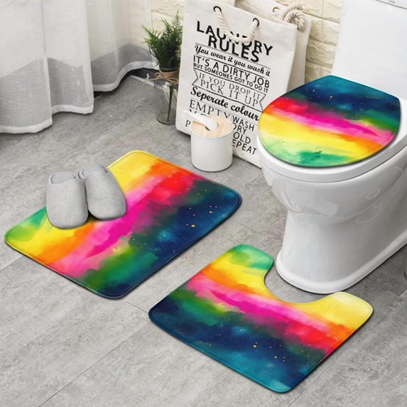 Colorful Tie Dye Wave Pattern Bathroom Rugs Sets 3 Piece,Toilet Cover Set,Absorbent Non Slip Bathroom Mats Sets with U-Shaped Contour Rug Toilet Rug Set