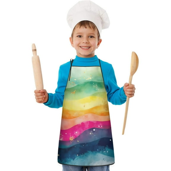 Colorful Tie Dye Wave Pattern Kids Aprons for Girls and Boys,Adjustable Neck Strap Toddler Aprons for Kids Cooking Baking
