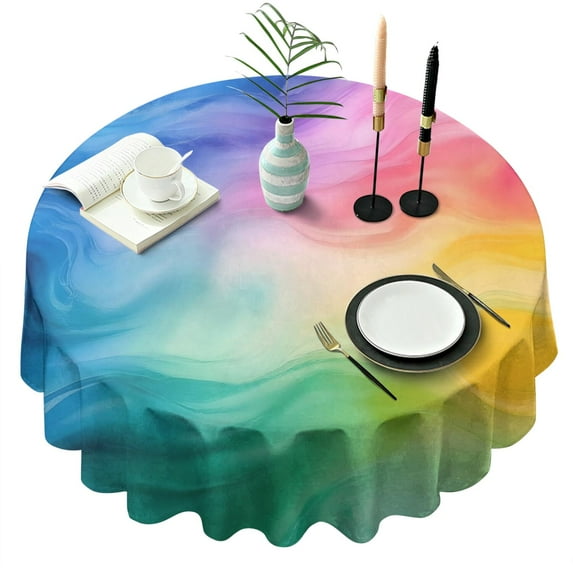 Colorful Tie Dye Wave Pattern Round Tablecloth 60"x60",Wrinkle Wipeable Table Cloth for Kitchen Dining Room Picnic Patio Party