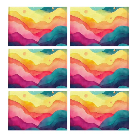 Colorful Tie Dye Wave Pattern Summer Placemats Table Placemats Set Of 6-Linen Kitchen Washable Placemats Table Mats 11.8"x17.7" Non-Slip Heat Resistant
