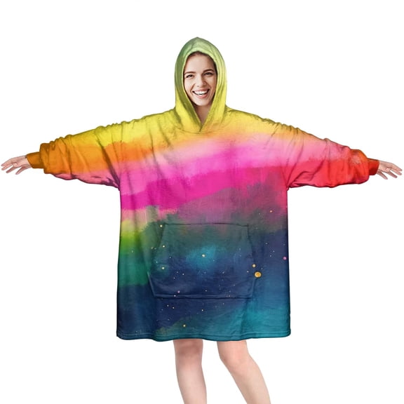 Colorful Tie Dye Wave Pattern Wearable Oversized Blanket,Wearable Blanket Hoodie for Adults,Cozy Hooded Blankets with Super Pockets,Super Warm Fuzzy Pullover for Women & Men