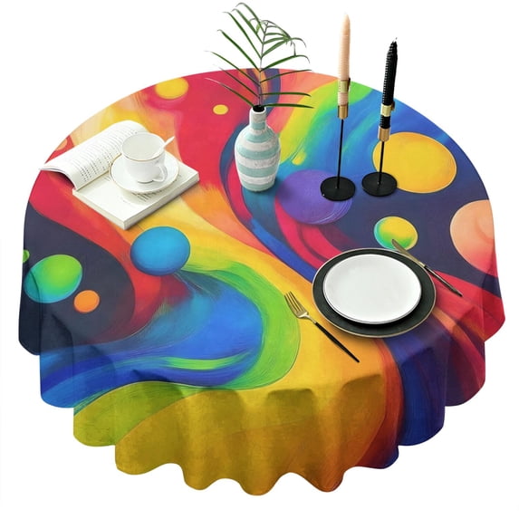 Colorful Tie Dye Wave Sphere Pattern Round Tablecloth 60"x60",Wrinkle Wipeable Table Cloth for Kitchen Dining Room Picnic Patio Party