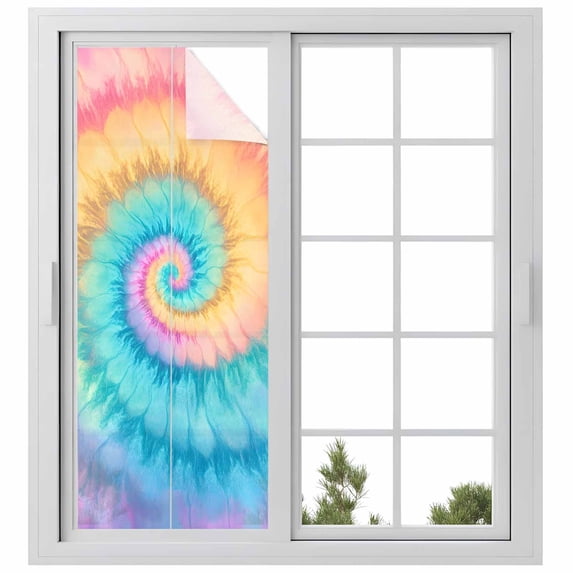Colorful Tie Dye Window Privacy Film, Rainbow Ombre Abstract Pattern Art Static Cling UV Sun Blocking Heat Control Window Tint Day and Night, Non-Adhesive One Way Windows Privacy Cover 23.6''x59''