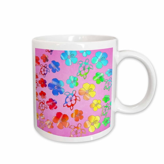 3drose, Colorful Tie Dyed Tropical Hawaiian Flower Pattern on Pink., 11oz Mug