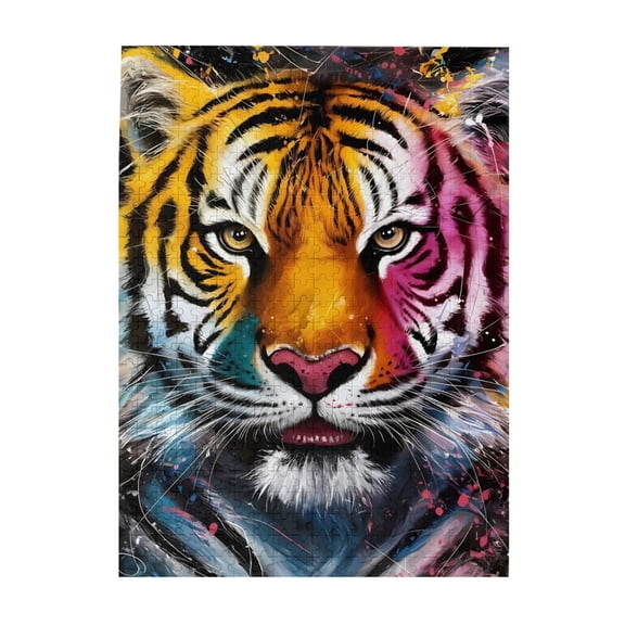 Colorful Tiger Face Abstract 500-Piece Wooden Jigsaw Puzzle for Adults, Fun & Challenging Family Brain-Teaser, Perfect Home Decor & Gift