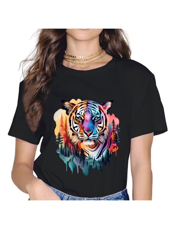 Colorful Tiger Face Tiger Head Mountain Scenery Watercolor Art T-Shirt
