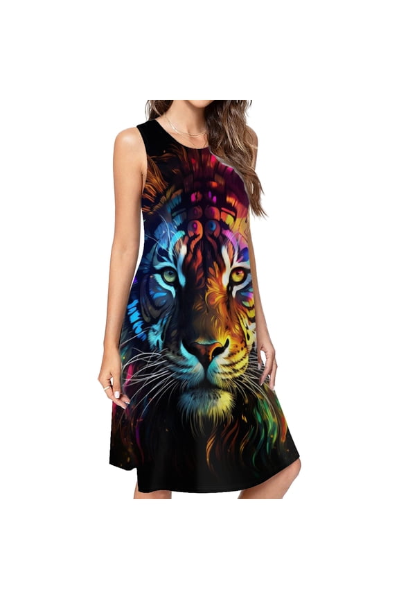 Colorful Tiger Galaxy Print Dress Elegant Party Dresses Evening Dresses Women Dress Sleeveless Dress Ladies Dresses