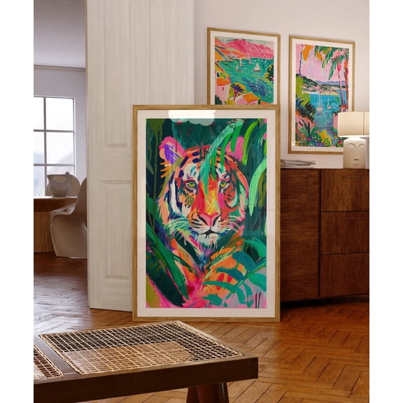 Colorful Tiger Jungle Animal Wall Decor Tropical Illustration, Unframed Poster