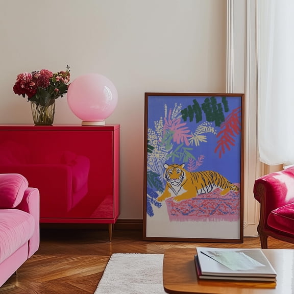 Colorful Tiger Print Maximalist Jungle Art, Dopamine Decor, Poster Only
