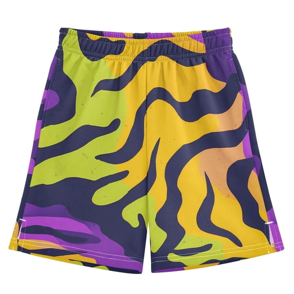 Colorful Tiger Stripes Pattern Athletic Shorts Breathable with Comfort Fit Drawstring Casual Sweatshorts Small