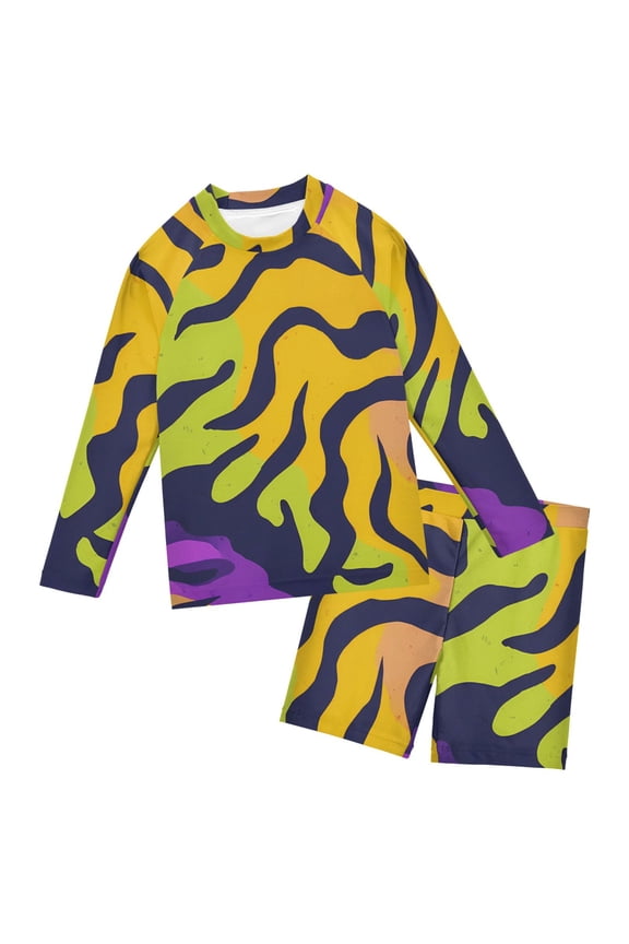 Colorful Tiger Stripes Pattern Boys' Bathing Suit UPF 50+ Boys' Rash Guard Sets Stretchy Quick Dry 3T-10T