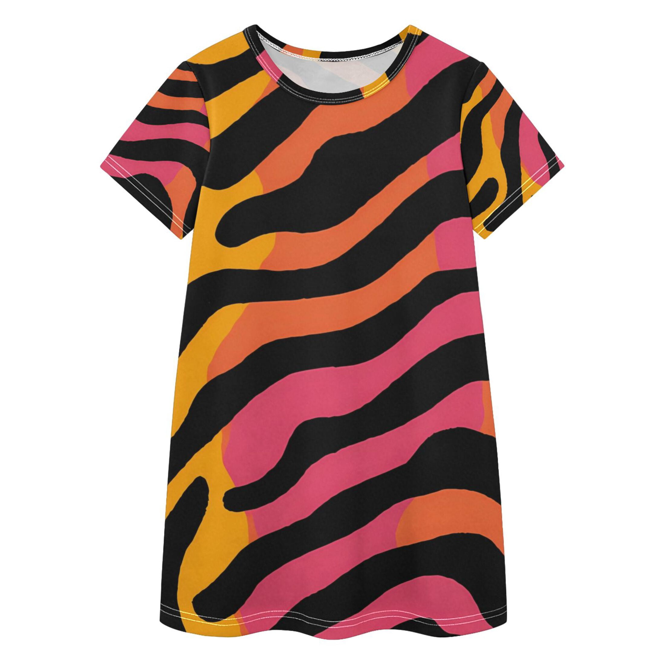 Colorful Tiger Stripes Pattern Girls' Casual Dresses Short Sleeve ...