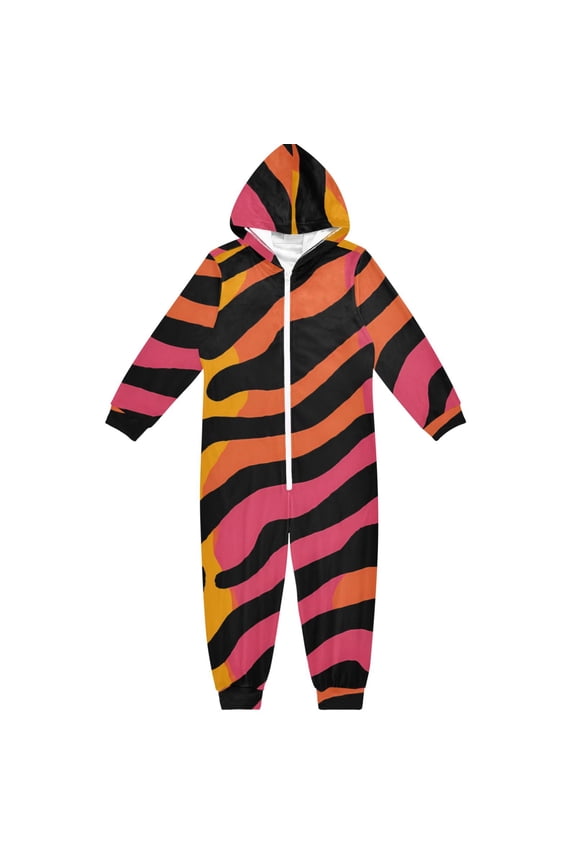 Colorful Tiger Stripes Pattern One Piece Pajamas Soft Jumpsuit Cozy Sleep and Play Romper Zipper and Pockets 4T