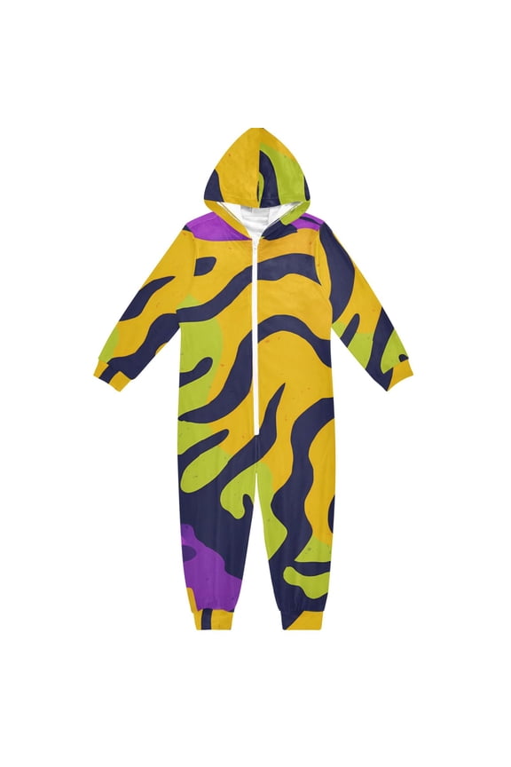 Colorful Tiger Stripes Pattern One Piece Pajamas Soft Jumpsuit Cozy Sleep and Play Romper Zipper and Pockets 4T